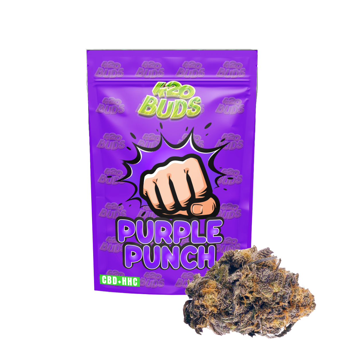 Purple Punch HHC Flower buds ≈27.92% with dense, well-trimmed mini buds