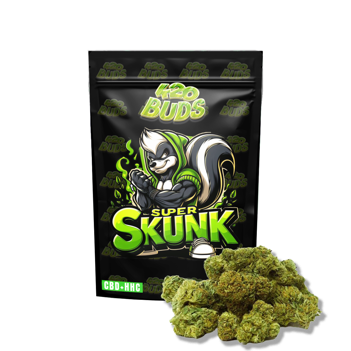 Super Skunk CBD Flower 23.21 percent CBD hemp buds close-up