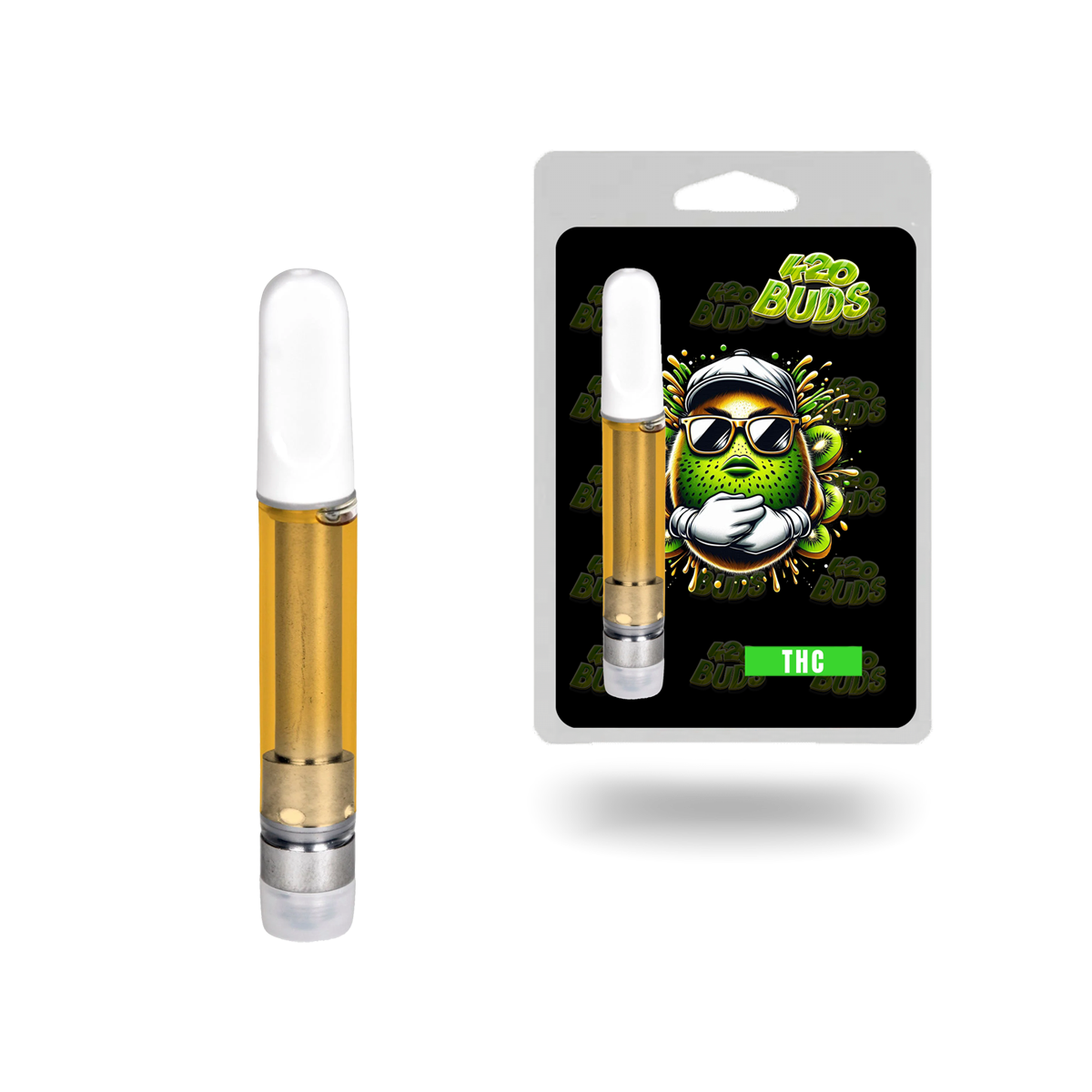 Kiwi 90% THC-P vape cartridge with fruity flavour and 510-thread compatibility.